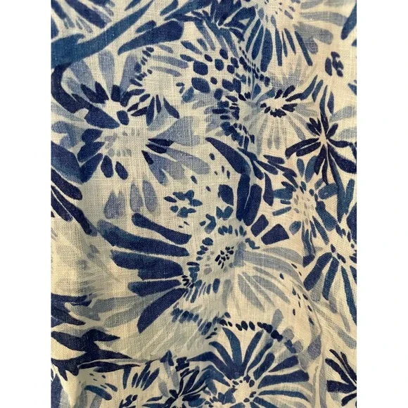 CYNTHIA ROWLEY Linen Size 2X Tunic Popover Top Blue White Flower Print Floral - Picture 7 of 8